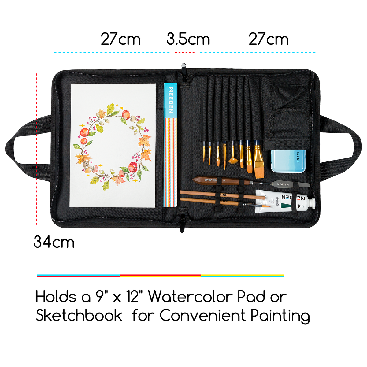 MEEDEN Studio Art Portfolio Sketch Bag, Water-proof, Black, 9"x12"