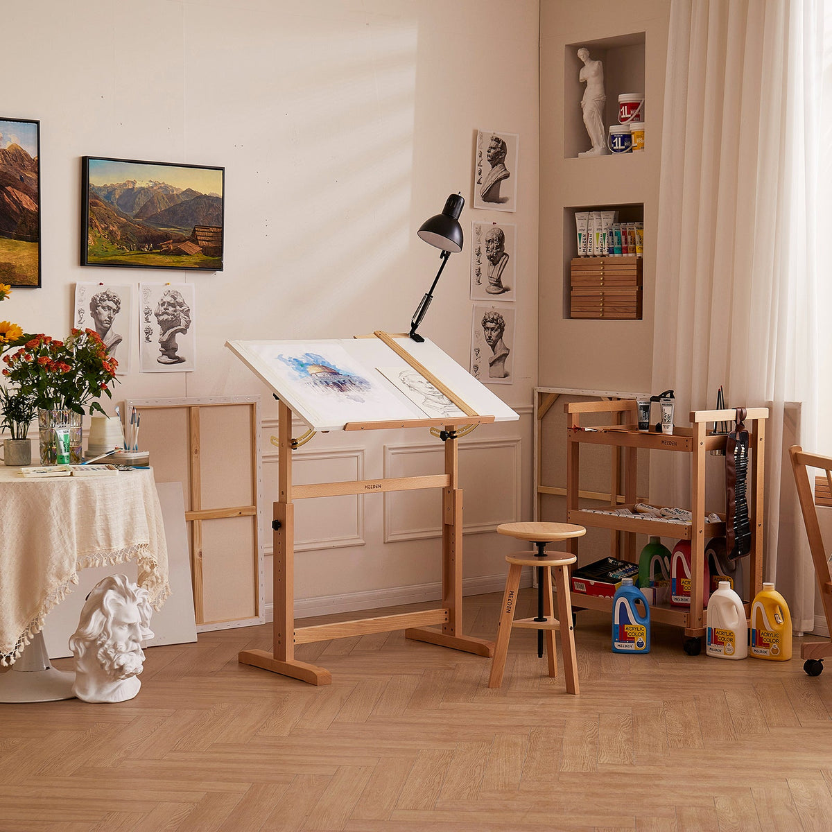 MEEDEN Adjustable Wooden Drafting Table, White-XSZ-5