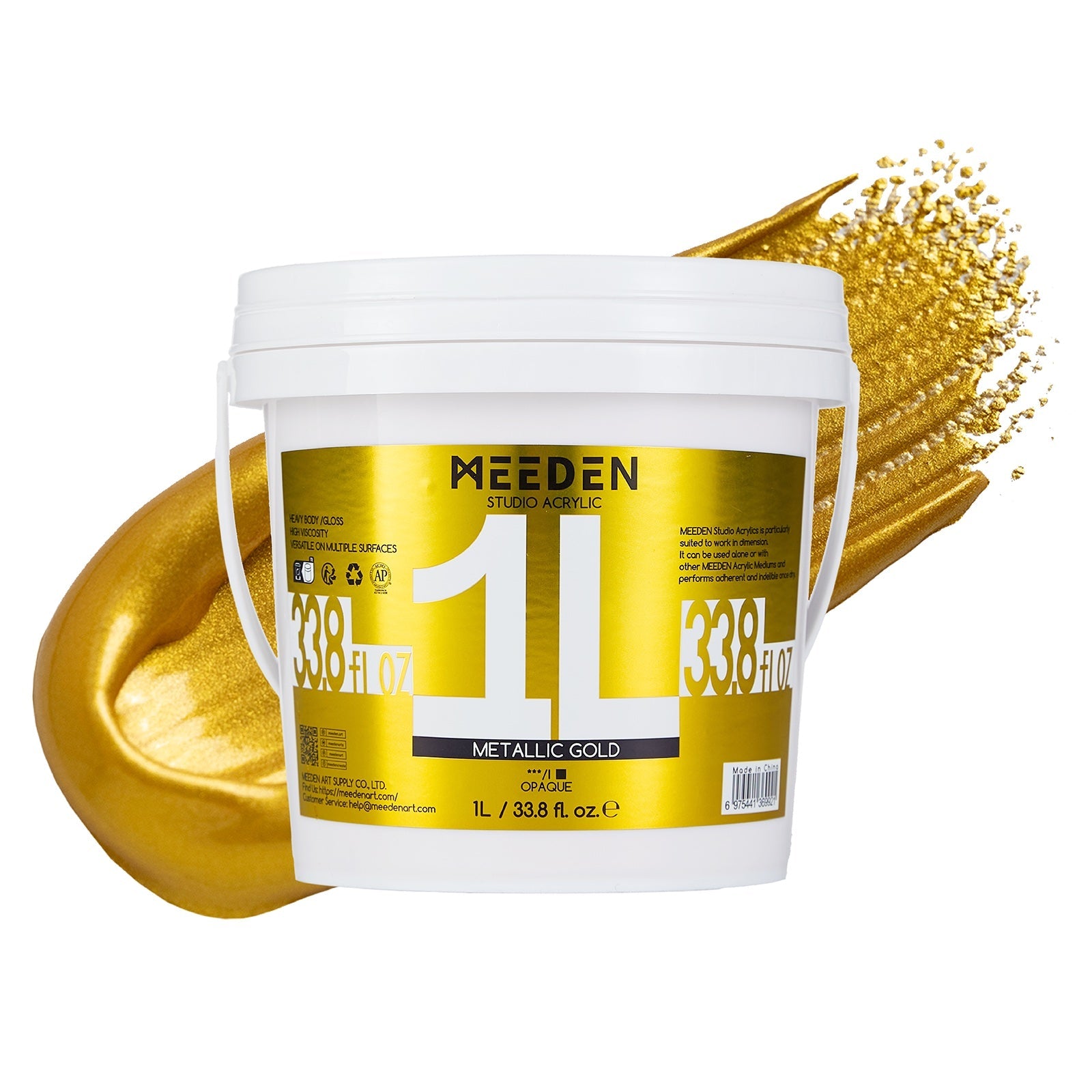 MEEDEN Studio Acrylic Paint, Metallic Brilliant Gold, 1 L / 33.8 oz