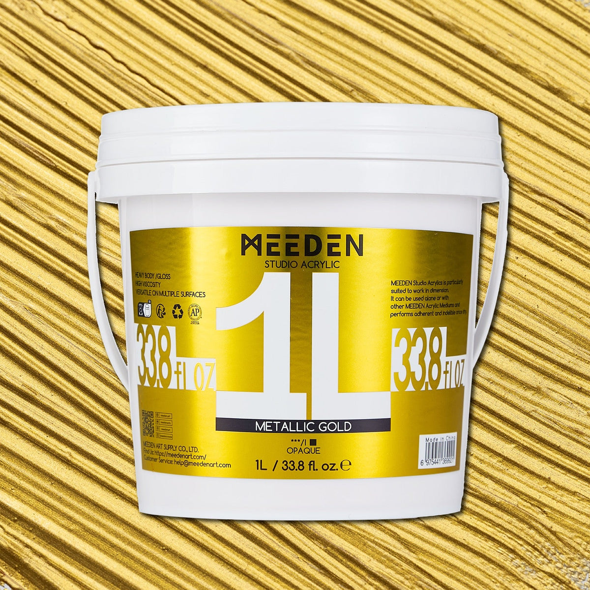 MEEDEN Studio Acrylic Paint, Metallic Brilliant Gold, 1 L / 33.8 oz