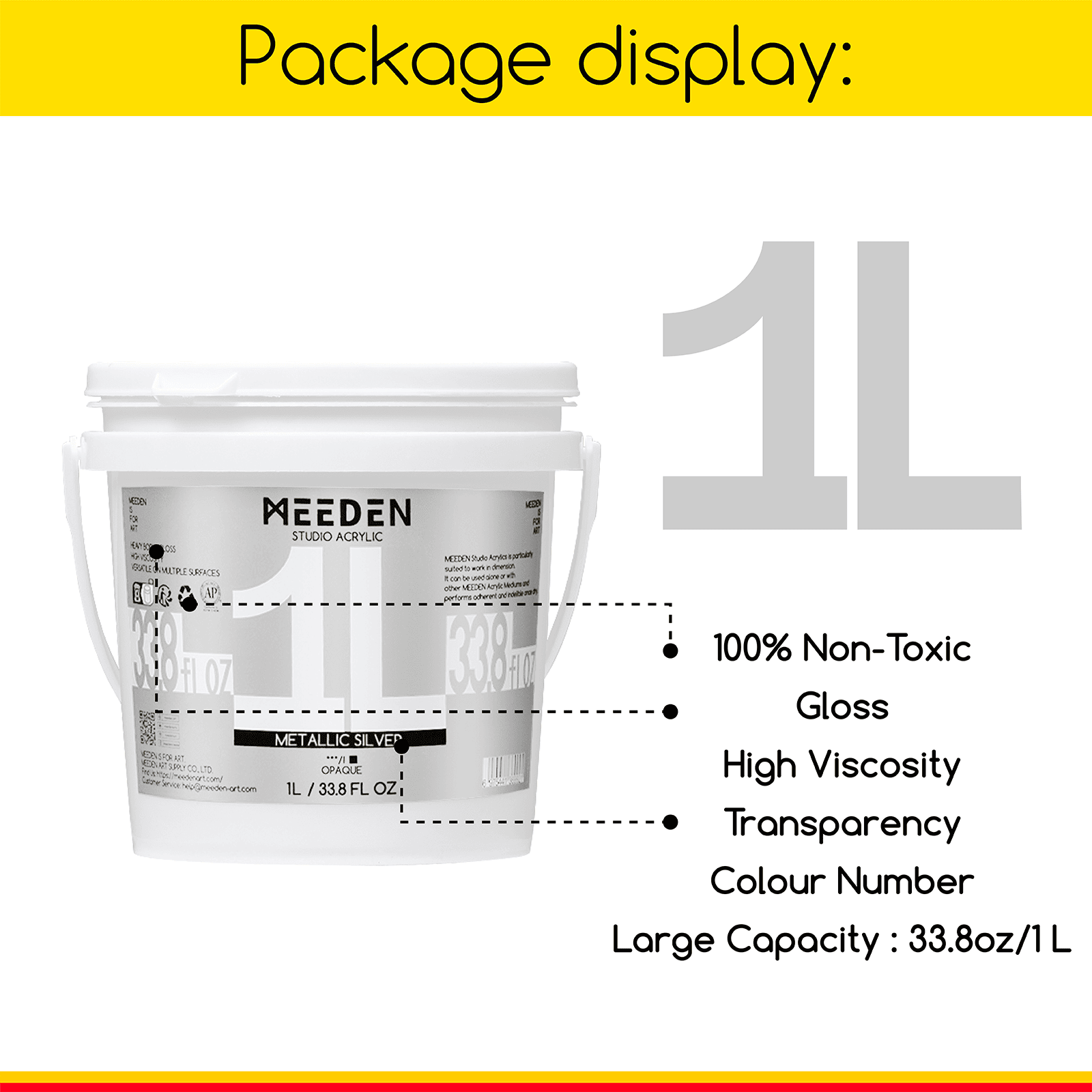 MEEDEN Studio Acrylic Paint, Metallic Silver Acrylic Paint, 1 L / 33.8 oz