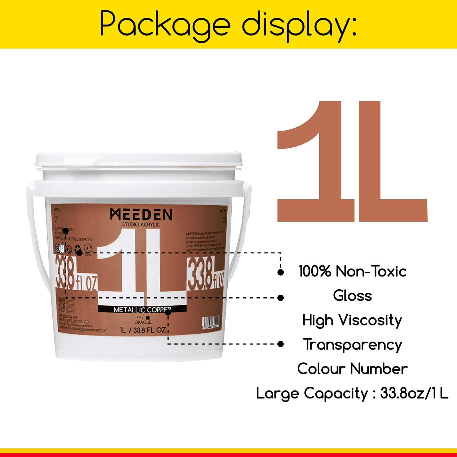 MEEDEN Studio Acrylic Paint, Metallic Copper Acrylic Paint, 1 L / 33.8 oz