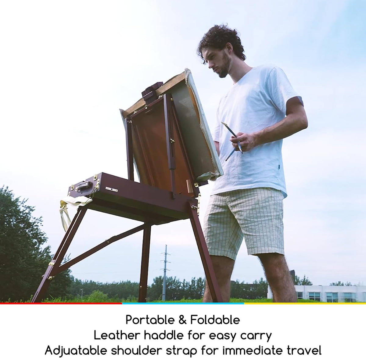 MEEDEN Foldable Beechwood French Easel with Drawer, Palette & Metal Tray – Dark Walnut