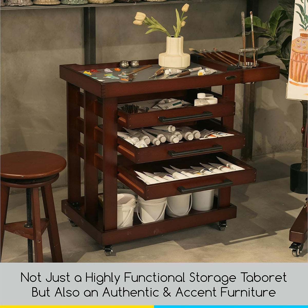MEEDEN Deluxe Artist Supplies Storage Cart, 5-Tier Taboret-Dark Walnut-W13H