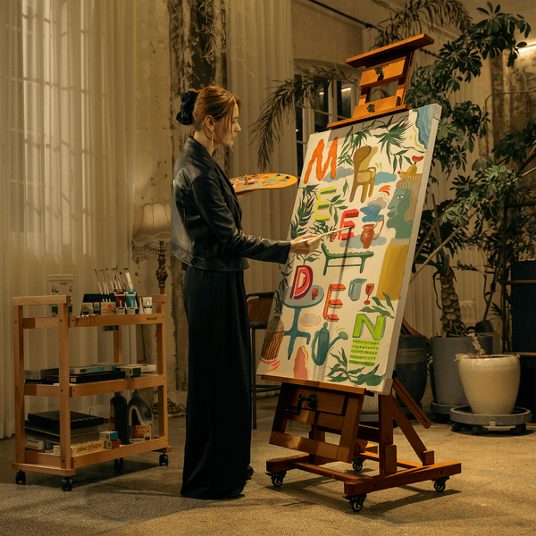 MEEDEN Deluxe Studio Large Rocker Crank Heavy Duty Artist Easel-Light Walnut-DHJ-12