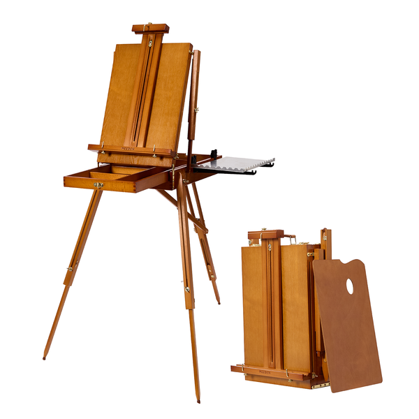 MEEDEN Foldable Beechwood French Easel with Drawer, Palette & Metal Tray HX-3 Light Teak