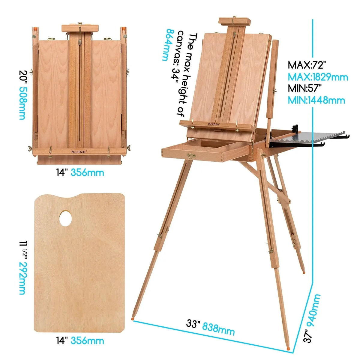MEEDEN Foldable Easel, Metallic Acrylic Paint (6x60ml) & Cotton Canvas Boards Set