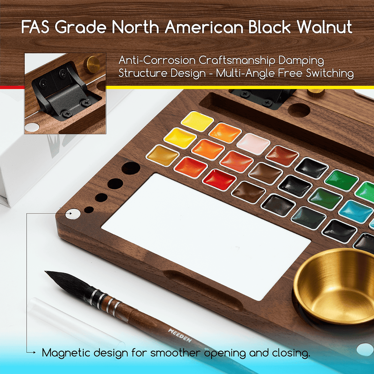 MEEDEN Premium Artist-Grade Watercolor Set - Luxury 27 Color Collection with Black Walnut Case