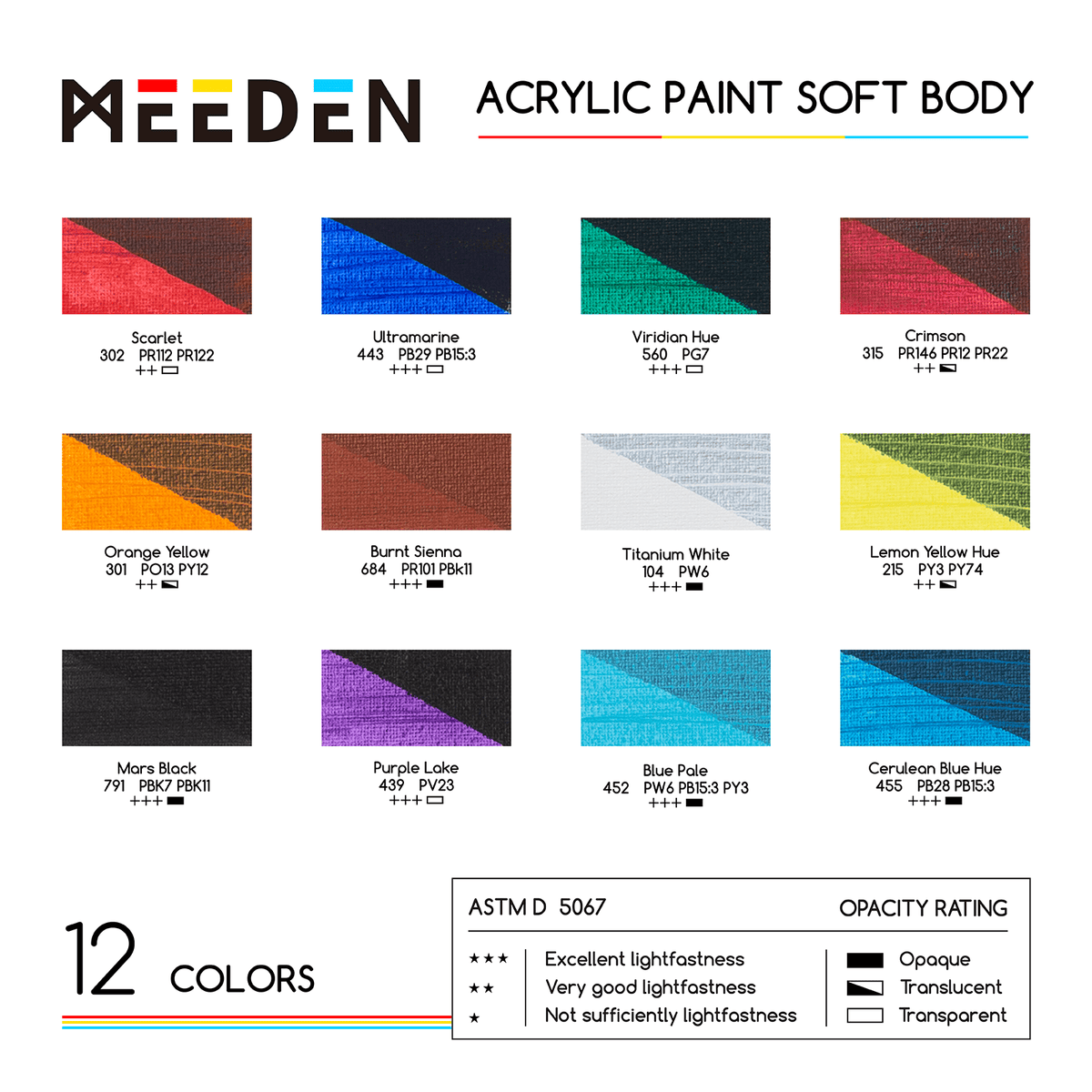 MEEDEN Soft Body Acrylic Paints Set, 12 Colors x 60ml/2oz