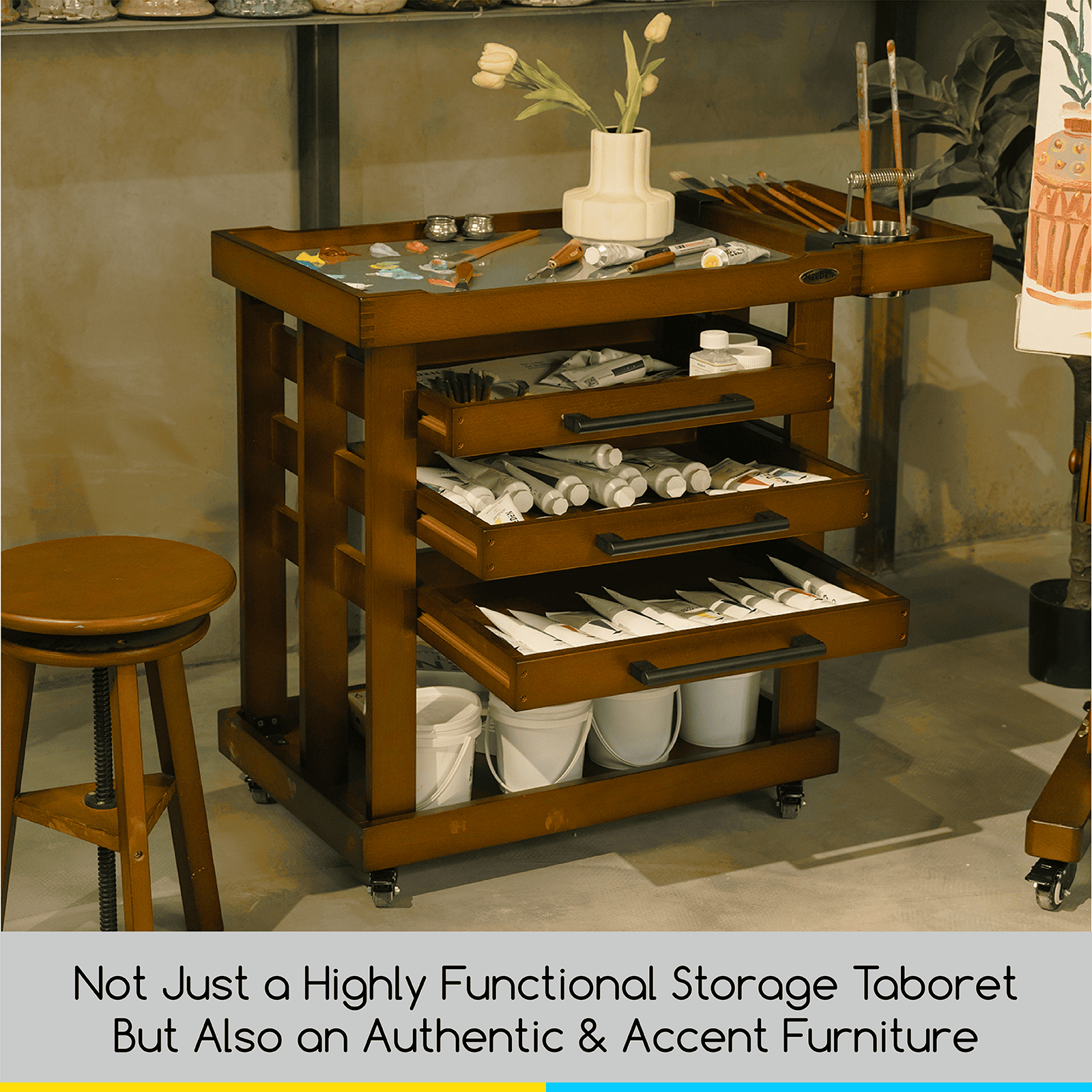 MEEDEN Deluxe Artist Supplies Storage Cart, 5-Tier Taboret-Walnut-W13H