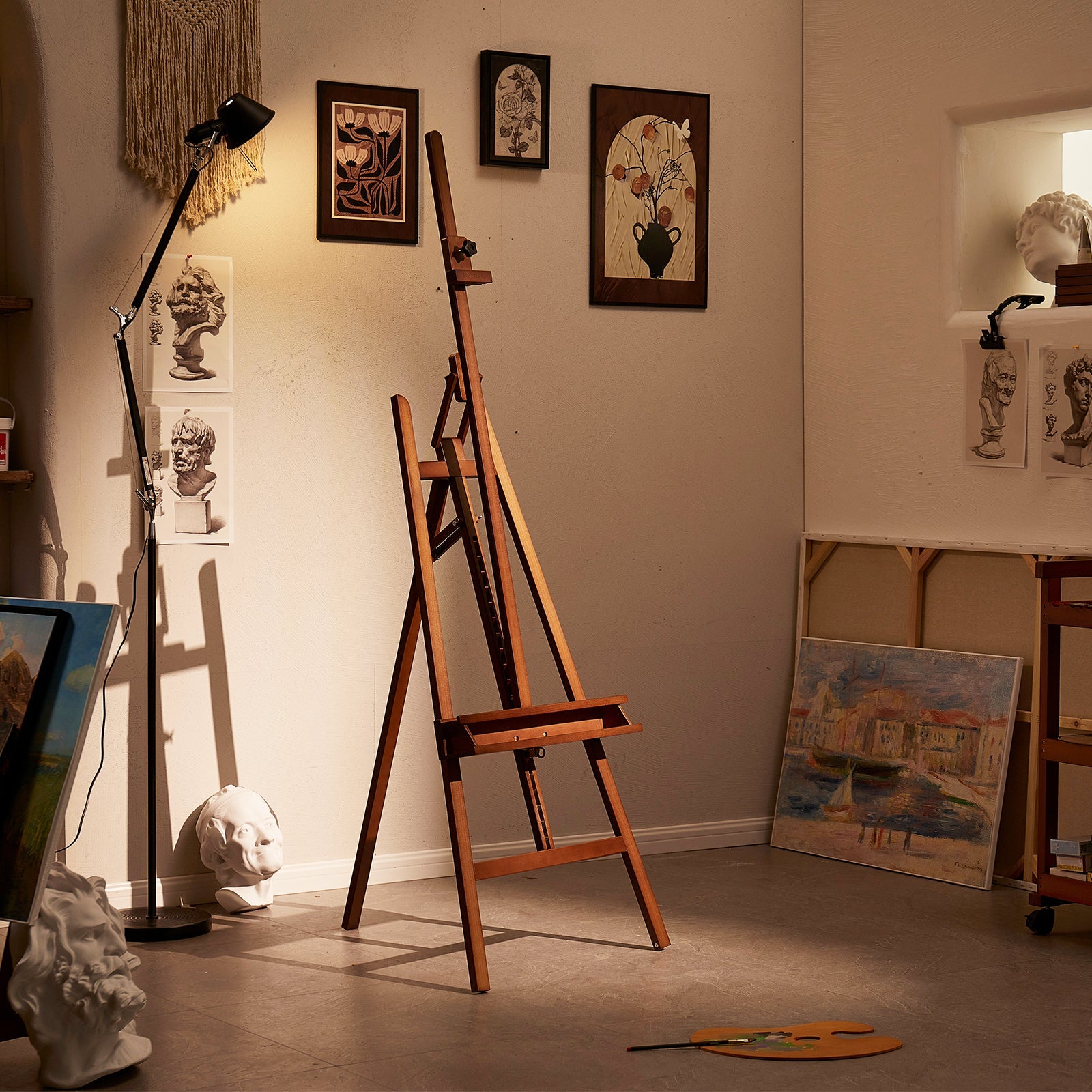 MEEDEN Large A-Frame Adjustable Artist Easel Stand-Walnut-W09B