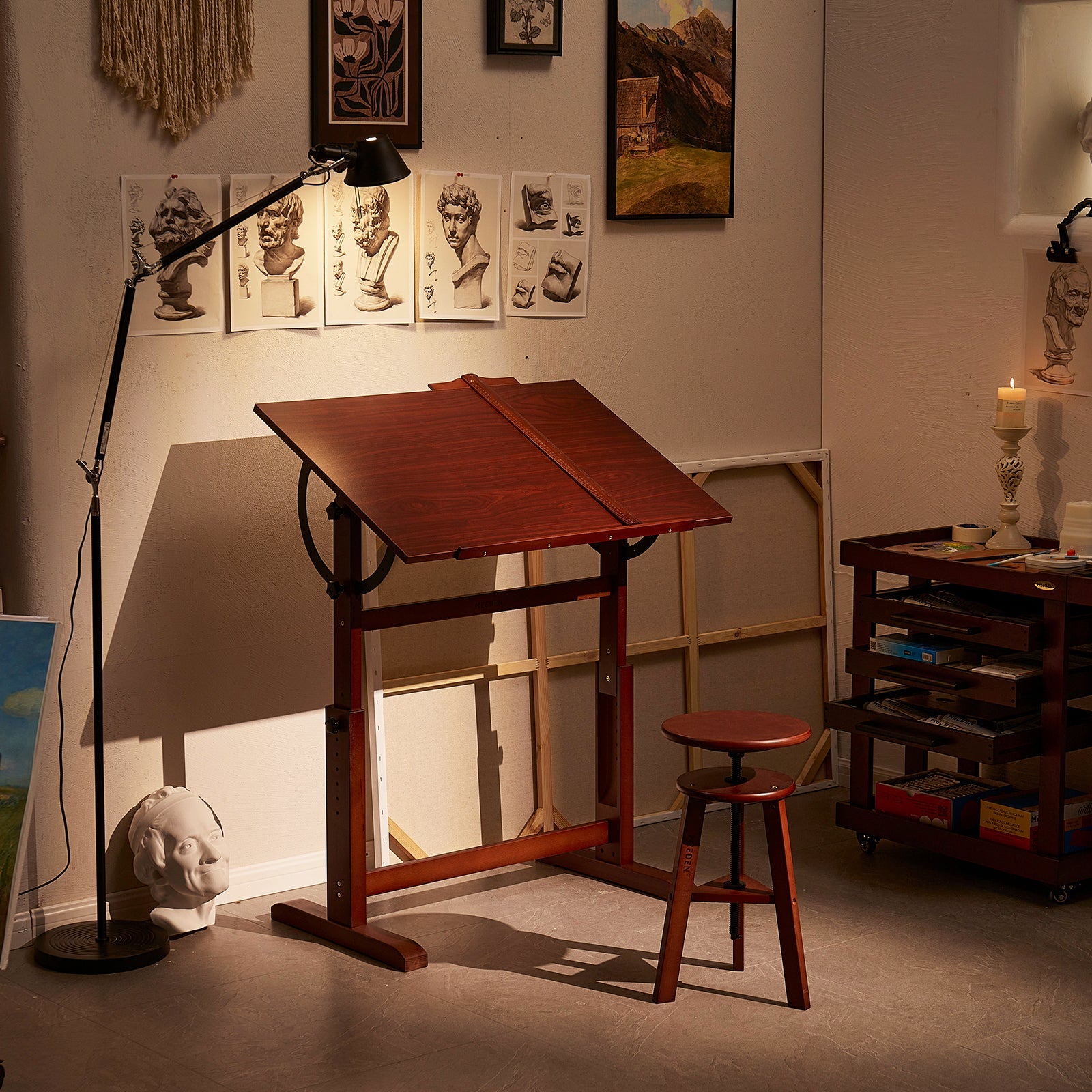 MEEDEN Vintage Adjustable Wooden Drafting Table , Dark Walnut-XSZ-4