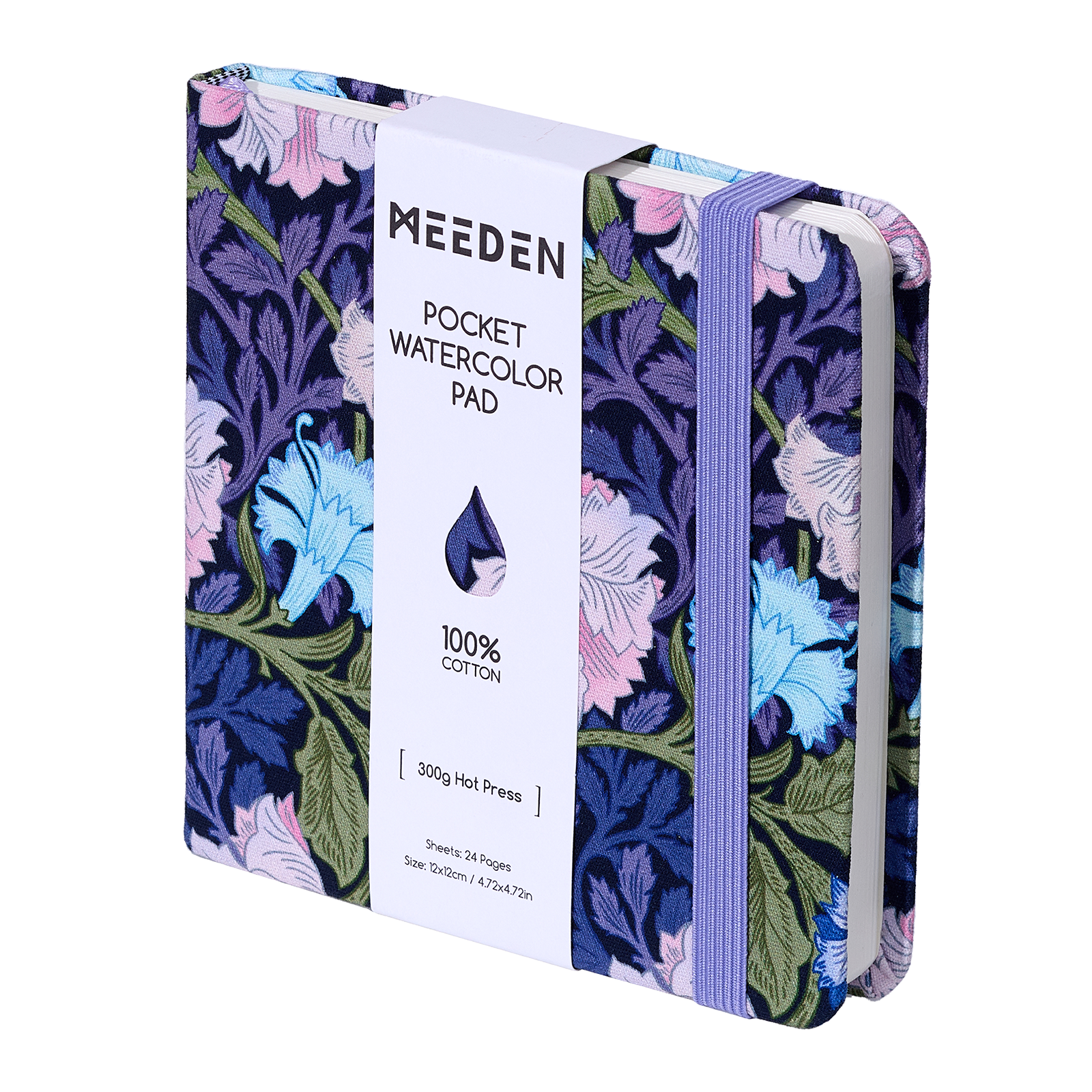 MEEDEN Floral Fabric Multi-Media Sketchbook, 100% Cotton Hot Press 300gsm, Pocket 4.7×4.7"