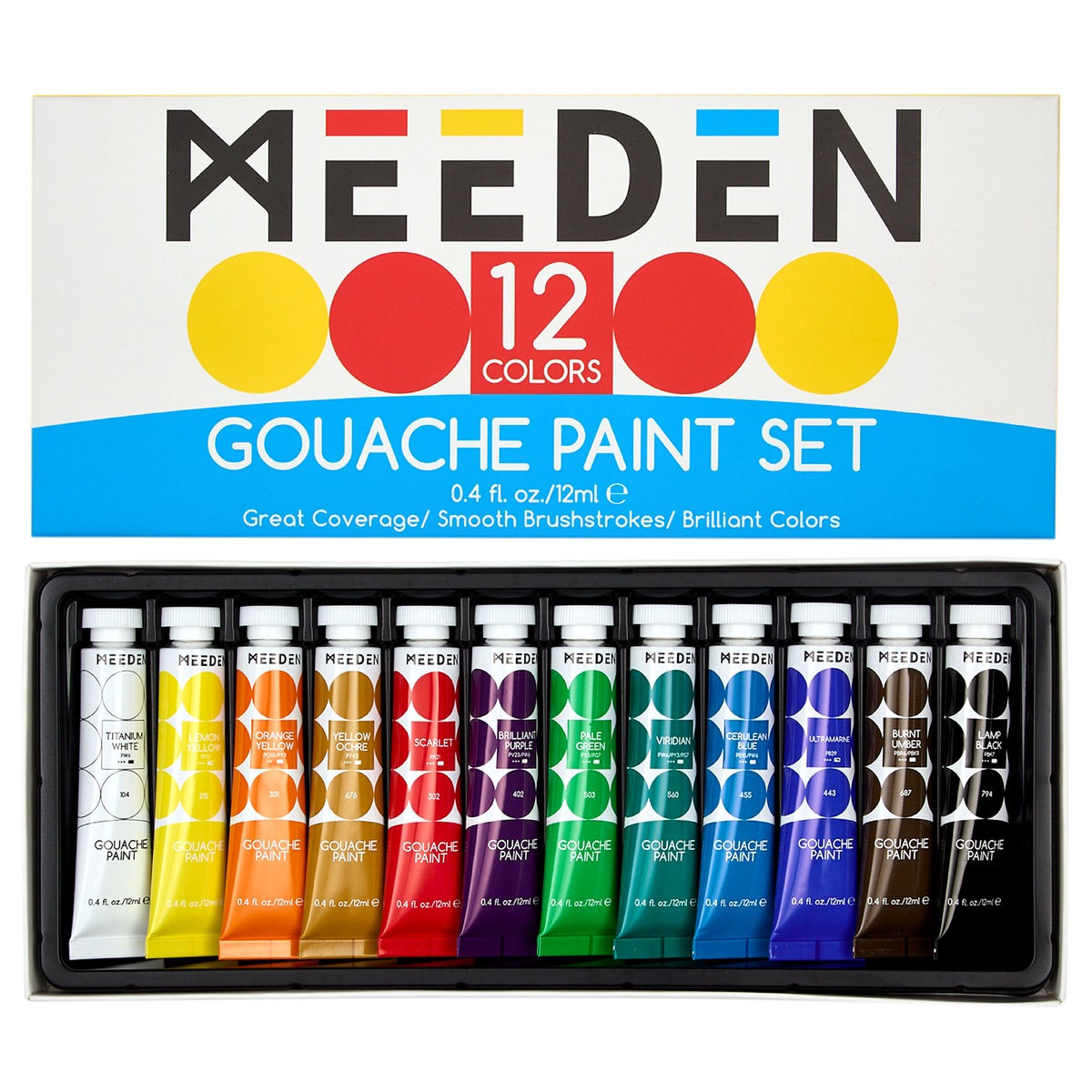 MEEDEN Gouache Paint Set, 12 Tubes, 12 ml / 0.4oz