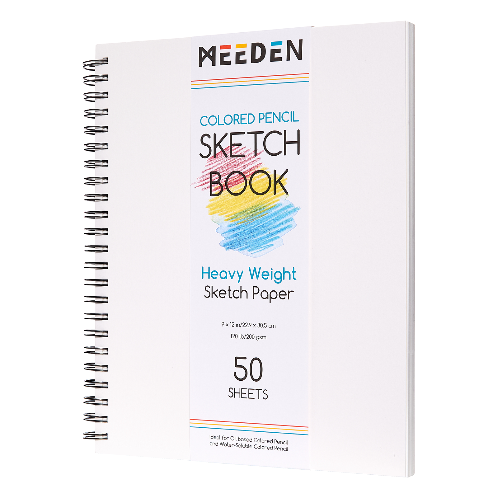 MEEDEN  100% Cotton Colored Pencil Sketchbook, 200gsm Hardcover Spiral Pad