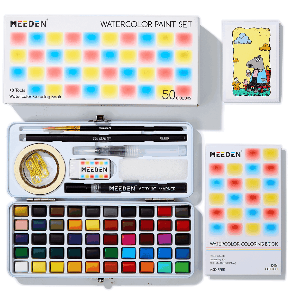 MEEDEN 50-Color Travel Watercolor Paint Kits