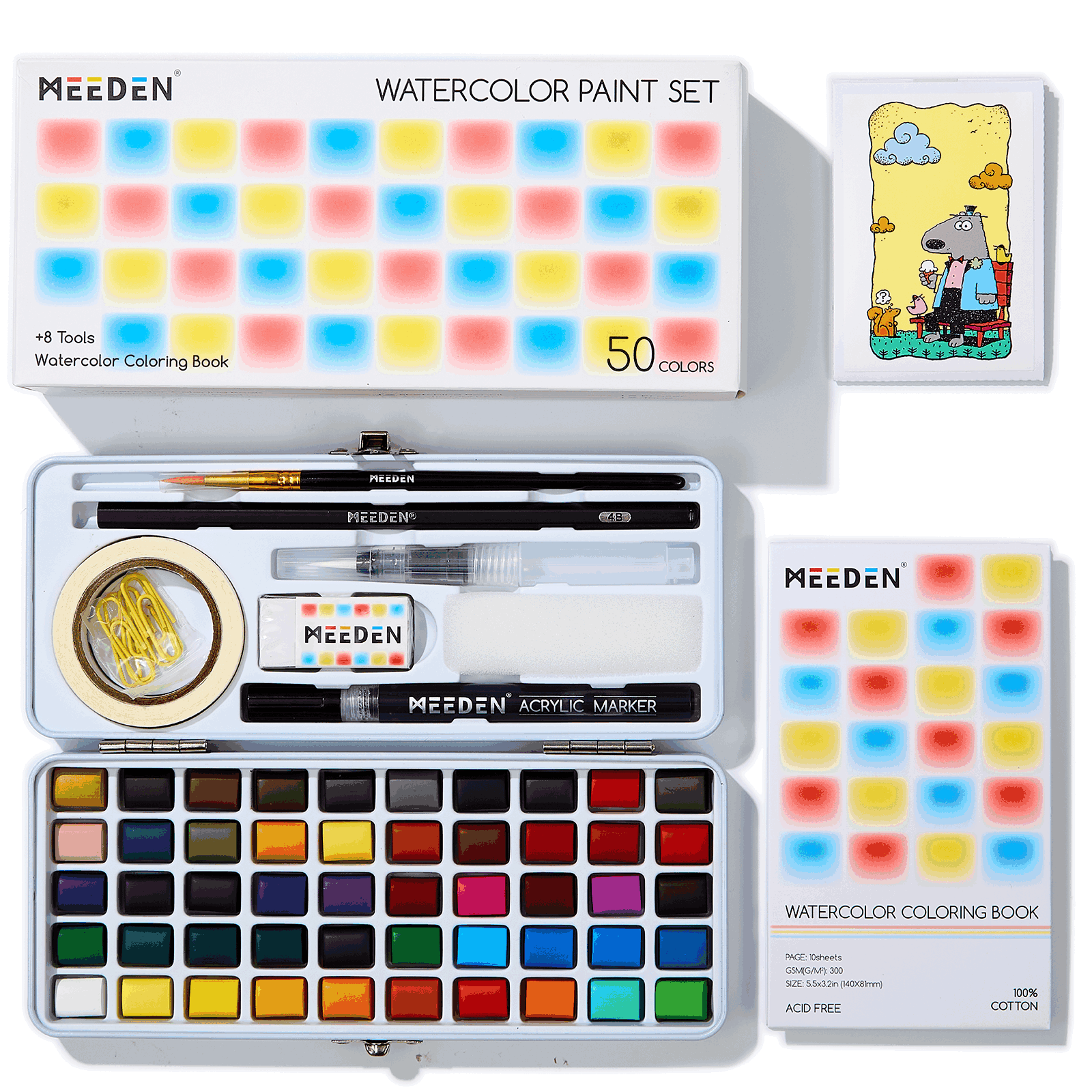 MEEDEN 50-Color Travel Watercolor Paint Kits