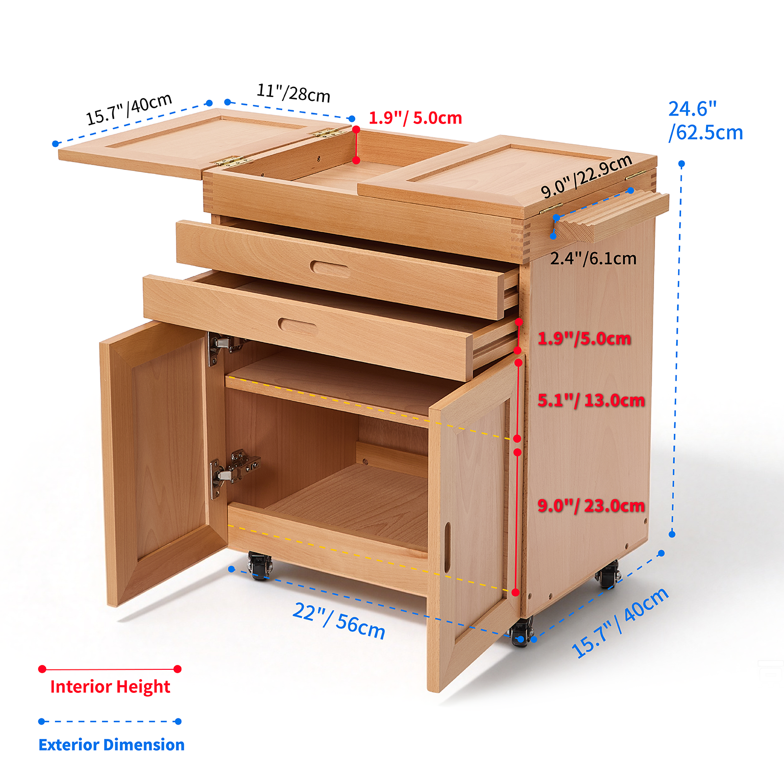 MEEDEN Deluxe Storage Cabinet Cart: Movable Art Cart for Painting - Natural