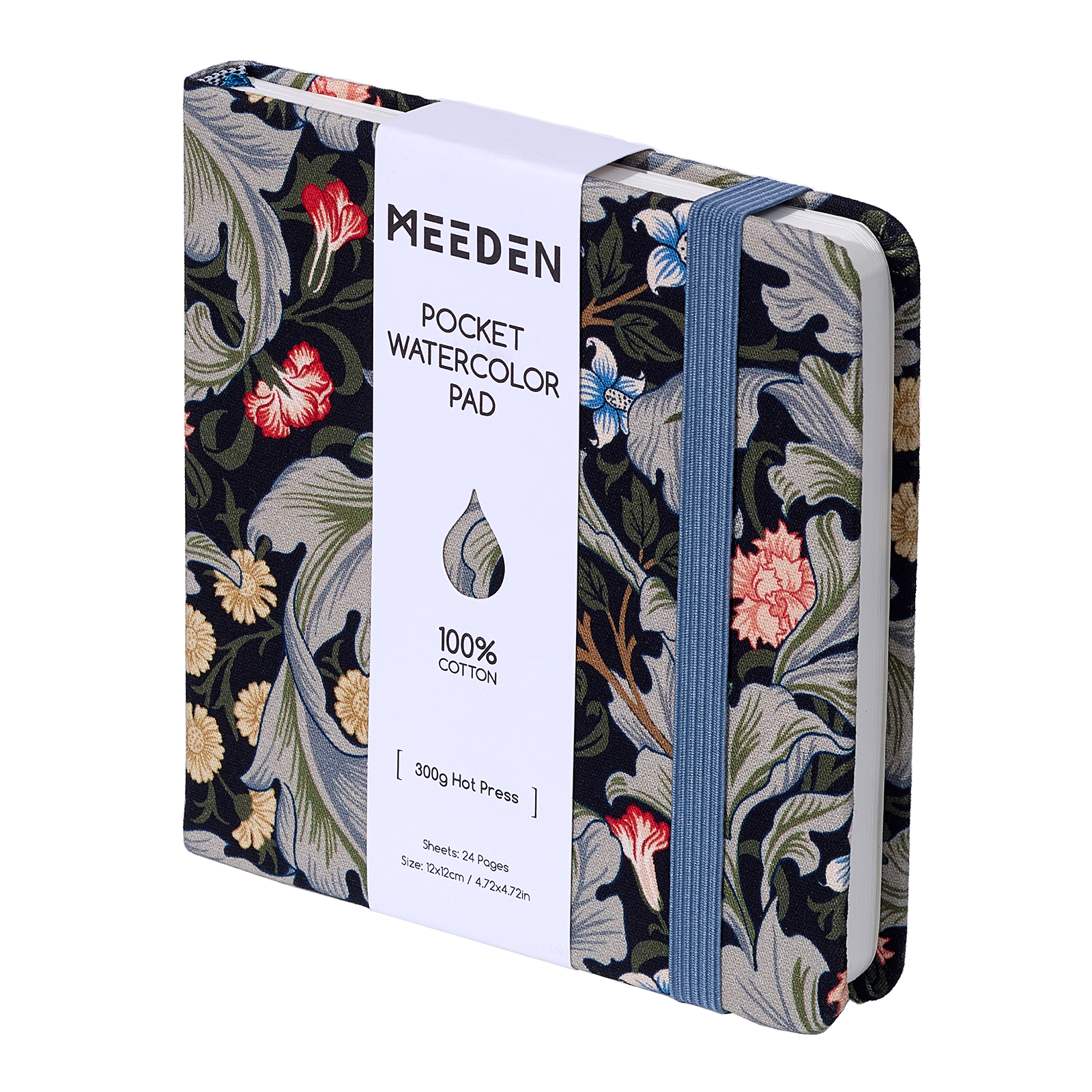 MEEDEN Floral Fabric Multi-Media Sketchbook, 100% Cotton Hot Press 300gsm, Pocket 4.7×4.7"