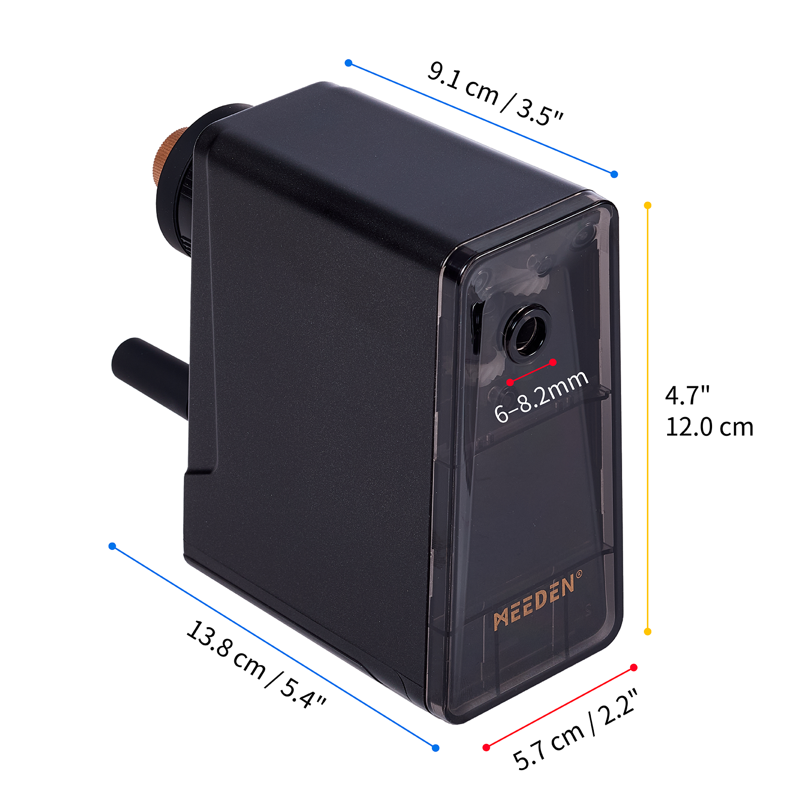 MEEDEN Long Point Manual Pencil Sharpener 7 Adjustable Sizes for Sketching & Drawing