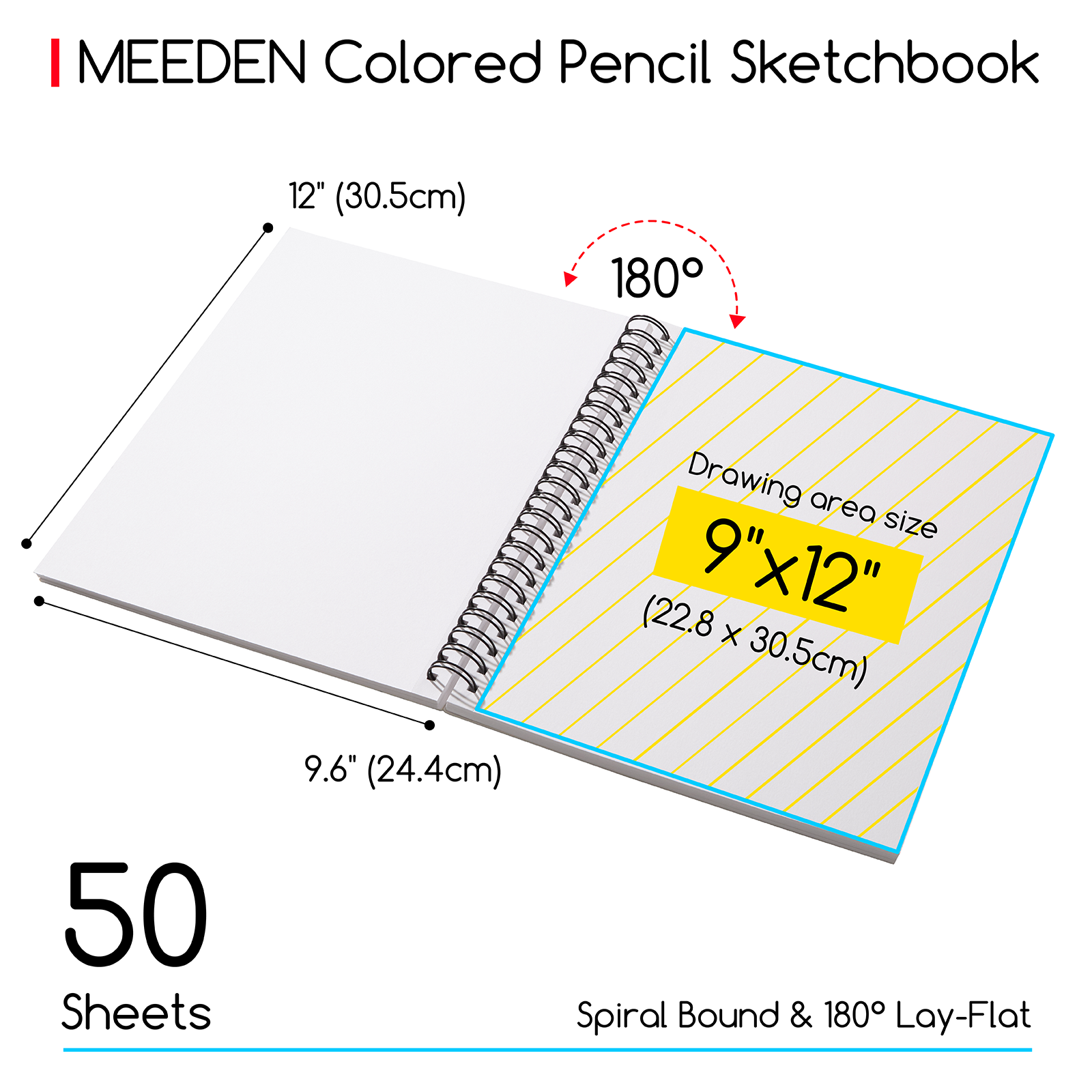 MEEDEN  100% Cotton Colored Pencil Sketchbook, 200gsm Hardcover Spiral Pad