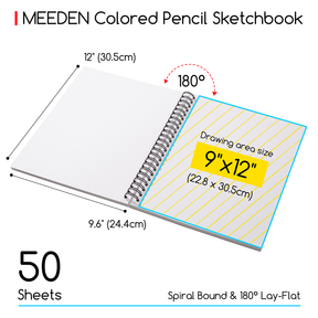 MEEDEN  100% Cotton Colored Pencil Sketchbook, 200gsm Hardcover Spiral Pad