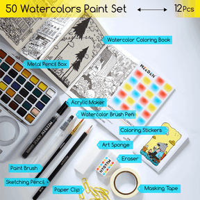 MEEDEN 50-Color Travel Watercolor Paint Kits