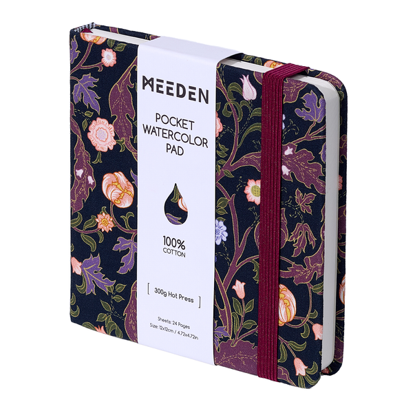 MEEDEN Floral Fabric Multi-Media Sketchbook, 100% Cotton Hot Press 300gsm, Pocket 4.7×4.7"