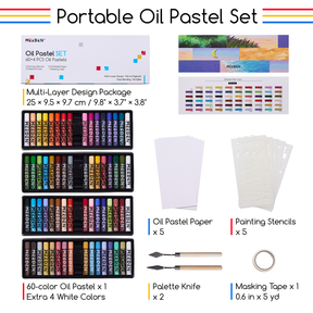 MEEDEN Soft Oil Pastel Kit, 90Pcs Complete Painting Set with Pastel Paper, Stencils & Palette Knives