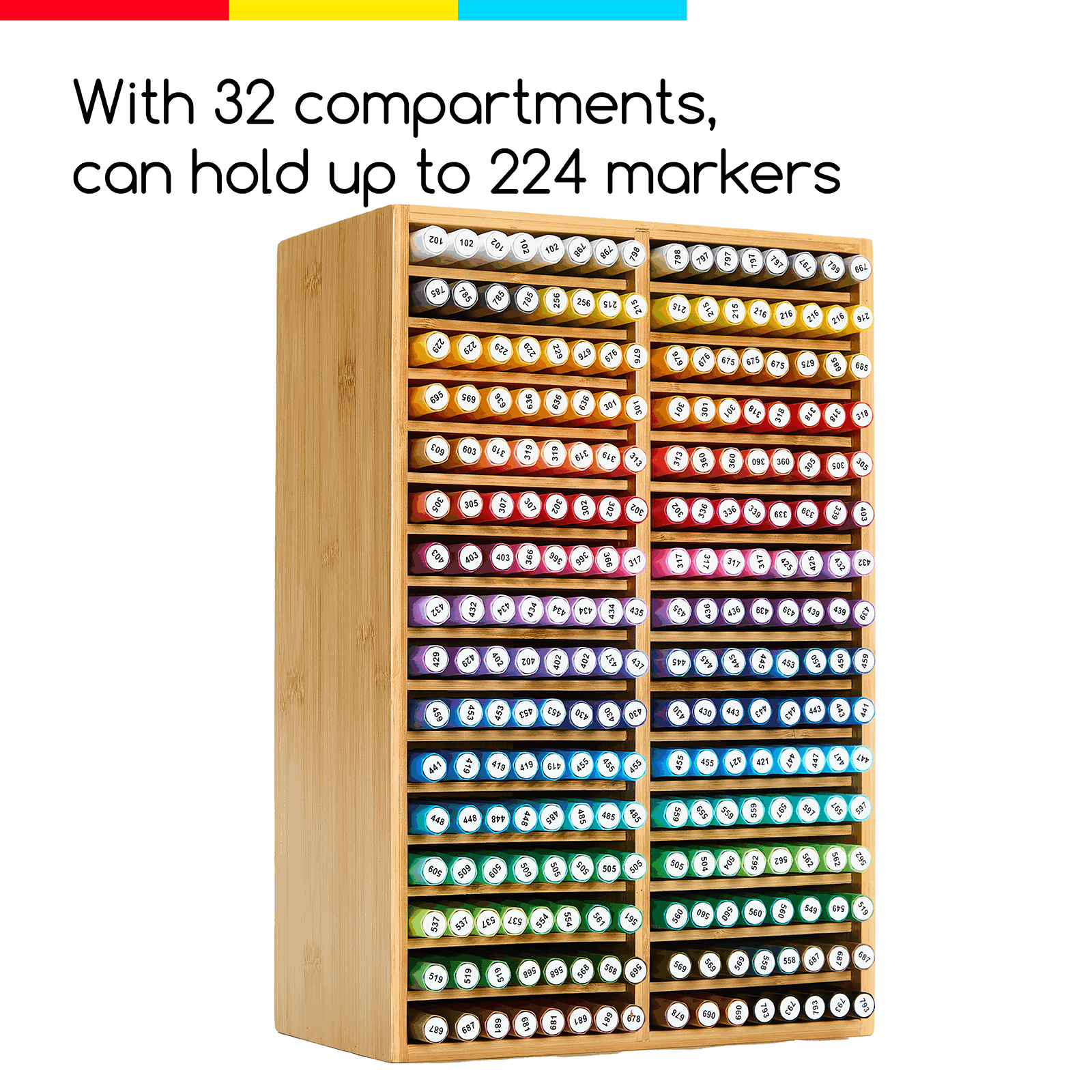MEEDEN Rotating Bamboo 32 Compartments Marker Holder Organizer