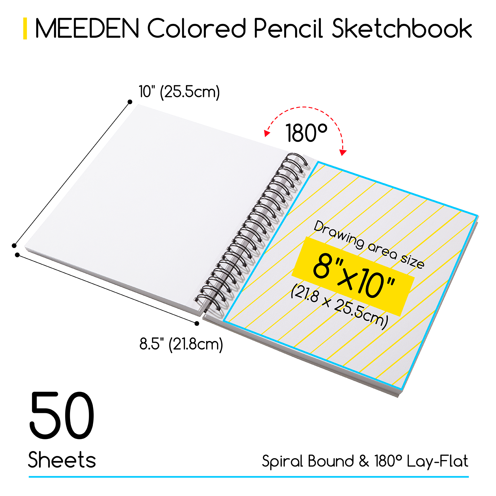 MEEDEN  100% Cotton Colored Pencil Sketchbook, 200gsm Hardcover Spiral Pad