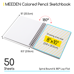 MEEDEN  100% Cotton Colored Pencil Sketchbook, 200gsm Hardcover Spiral Pad