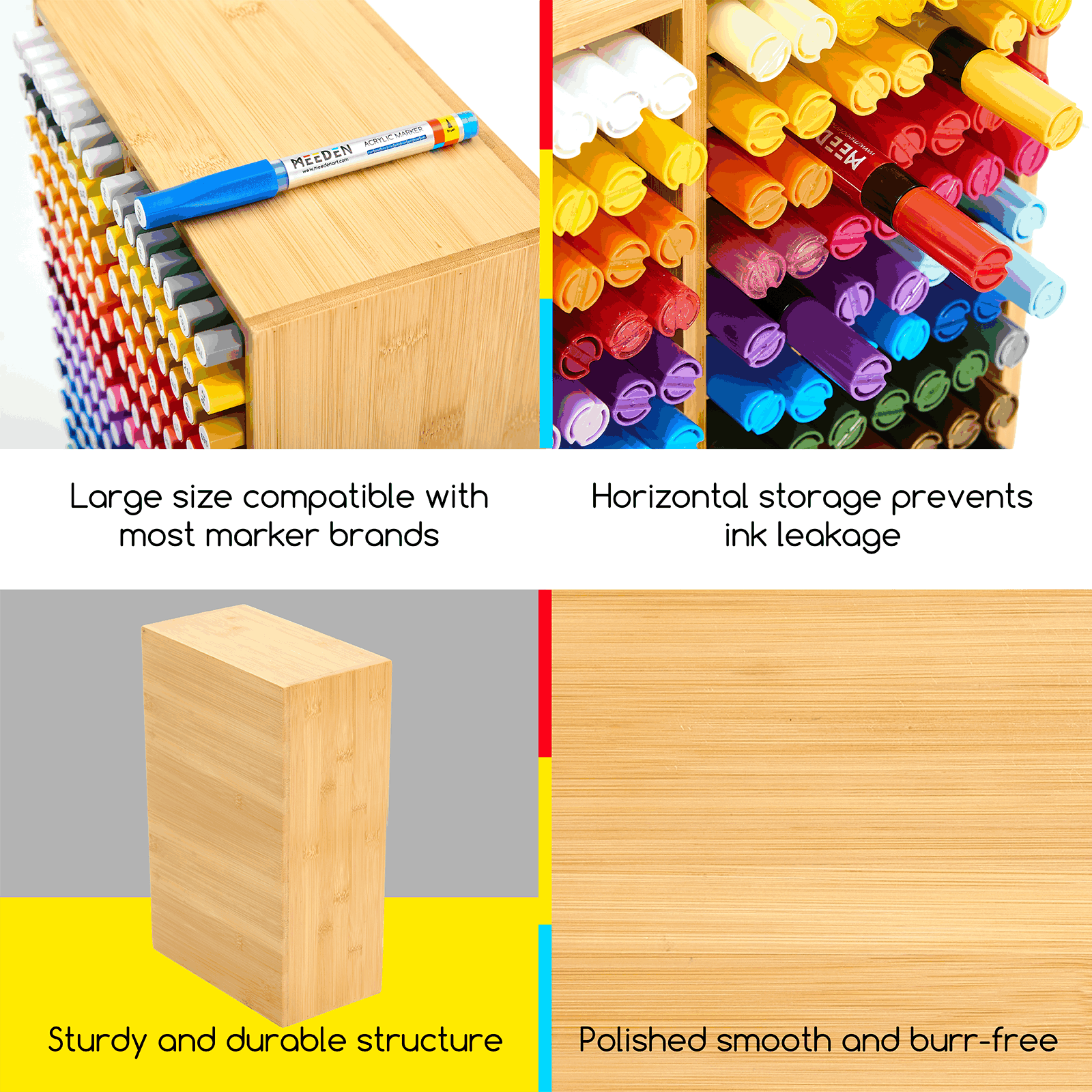 MEEDEN Rotating Bamboo 32 Compartments Marker Holder Organizer
