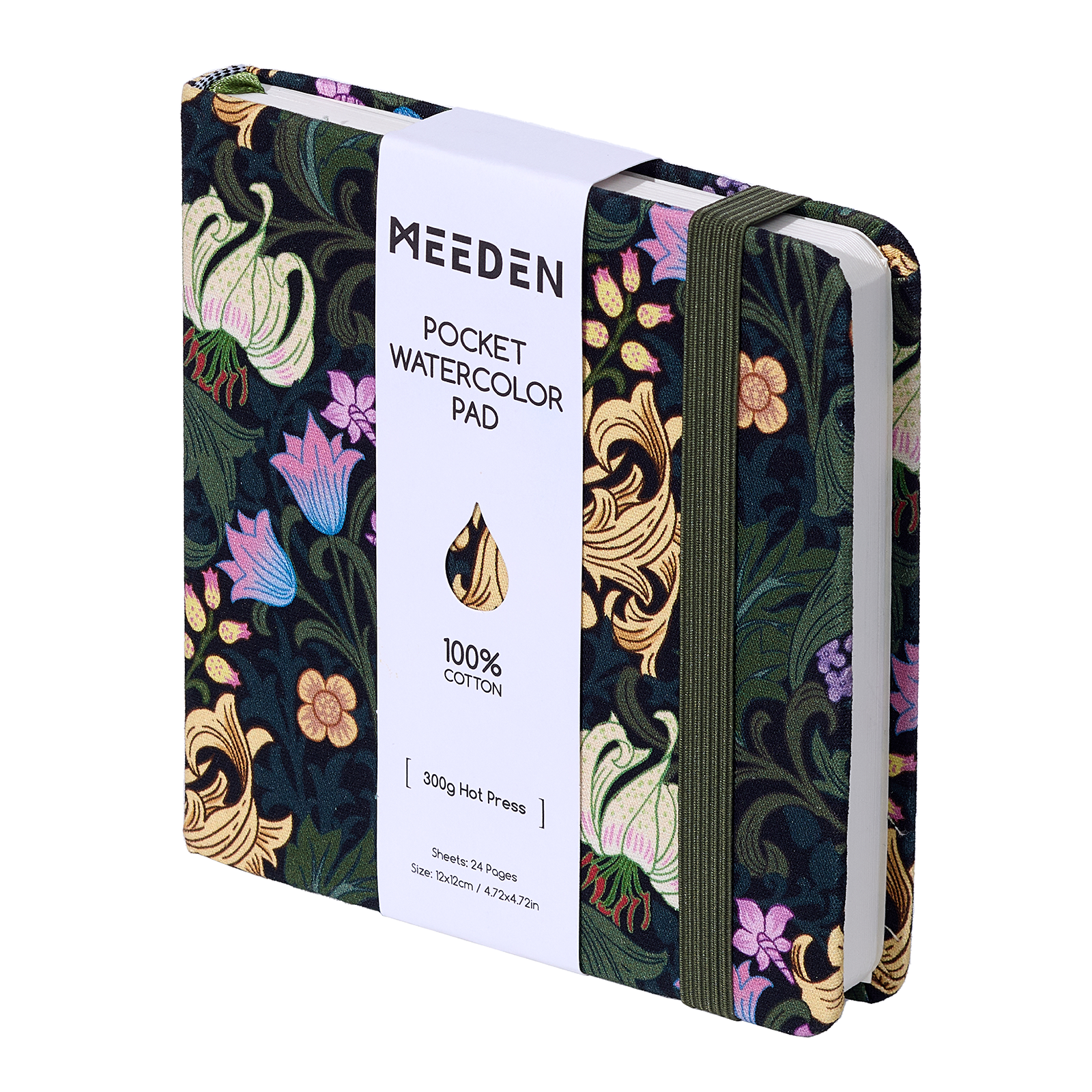 MEEDEN Floral Fabric Multi-Media Sketchbook, 100% Cotton Hot Press 300gsm, Pocket 4.7×4.7"