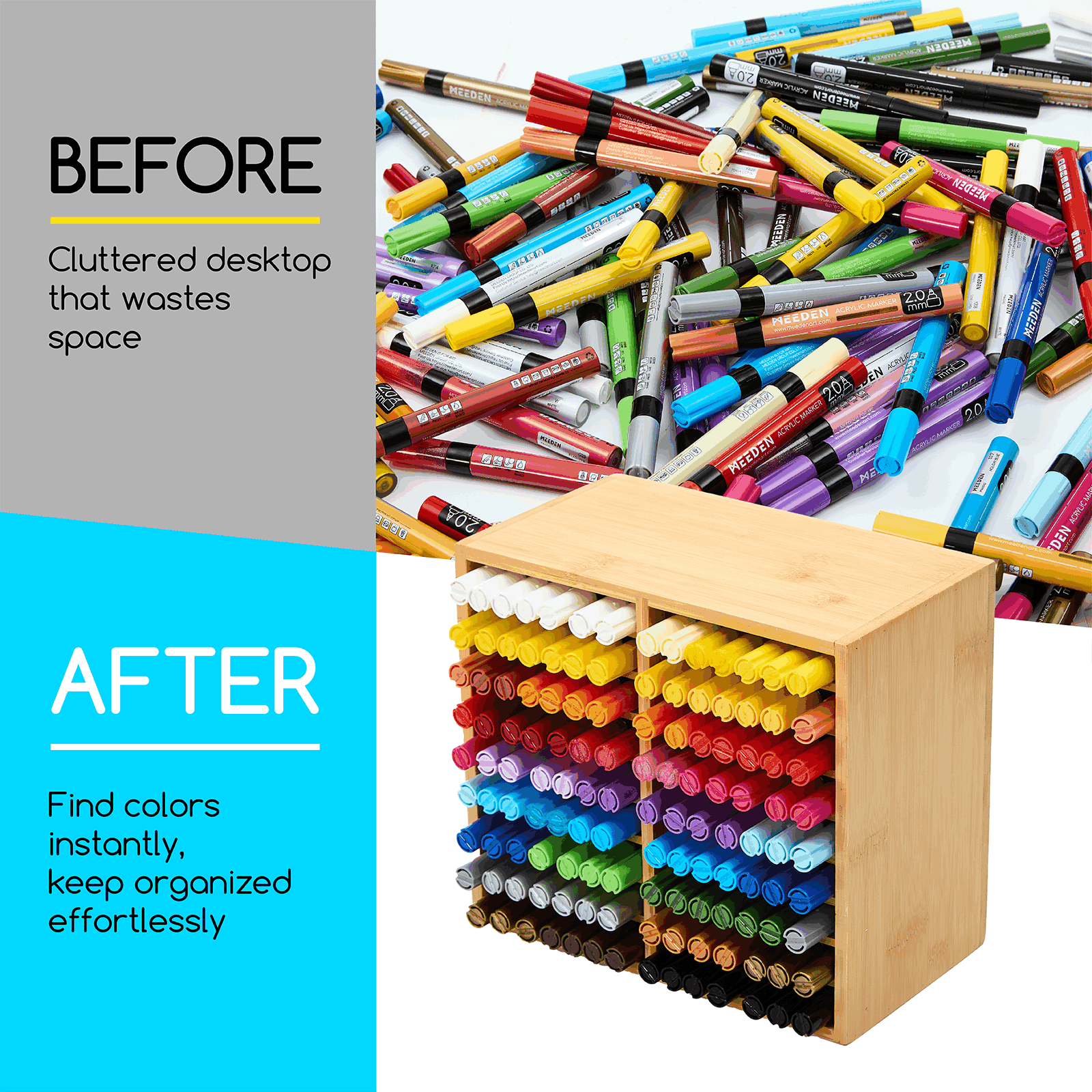 MEEDEN Rotating Bamboo 18 Compartments Marker Holder Organizer