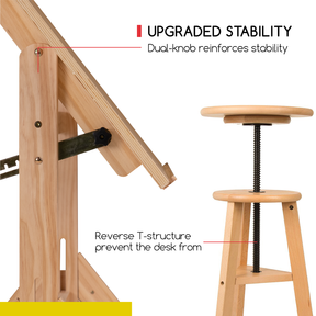MEEDEN Adjustable Wooden Drafting Table & Stool Set , Natural-XSZ-2