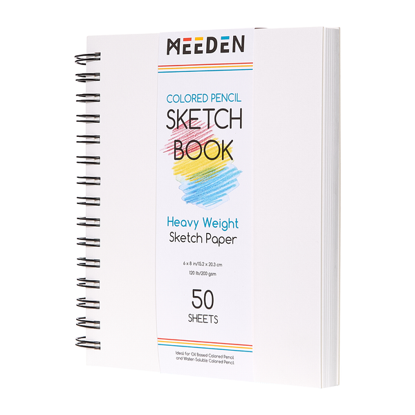 MEEDEN  100% Cotton Colored Pencil Sketchbook, 200gsm Hardcover Spiral Pad
