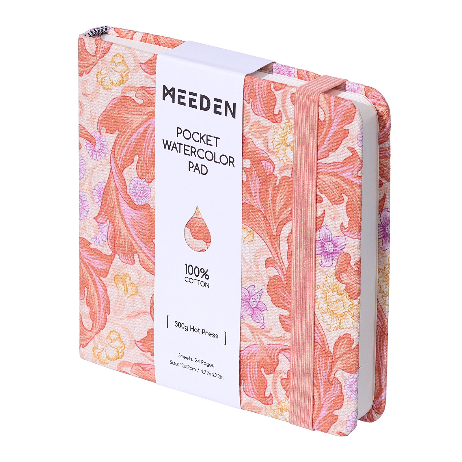 MEEDEN Floral Fabric Multi-Media Sketchbook, 100% Cotton Hot Press 300gsm, Pocket 4.7×4.7"