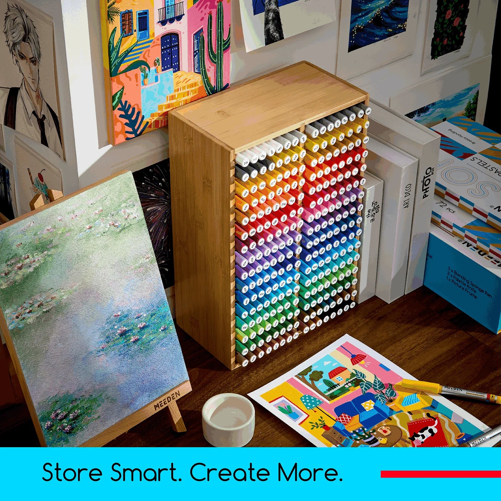 MEEDEN Acrylic Markers, Bamboo 32 Compartments Holder & Heavyweight Sketchbook Paper Pad Set