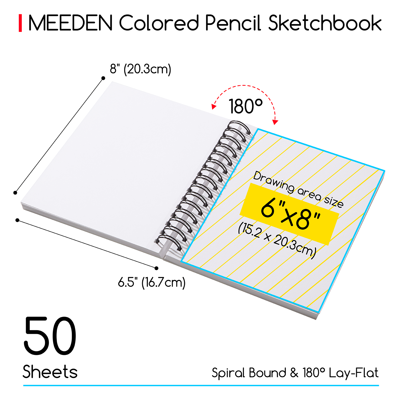 MEEDEN  100% Cotton Colored Pencil Sketchbook, 200gsm Hardcover Spiral Pad