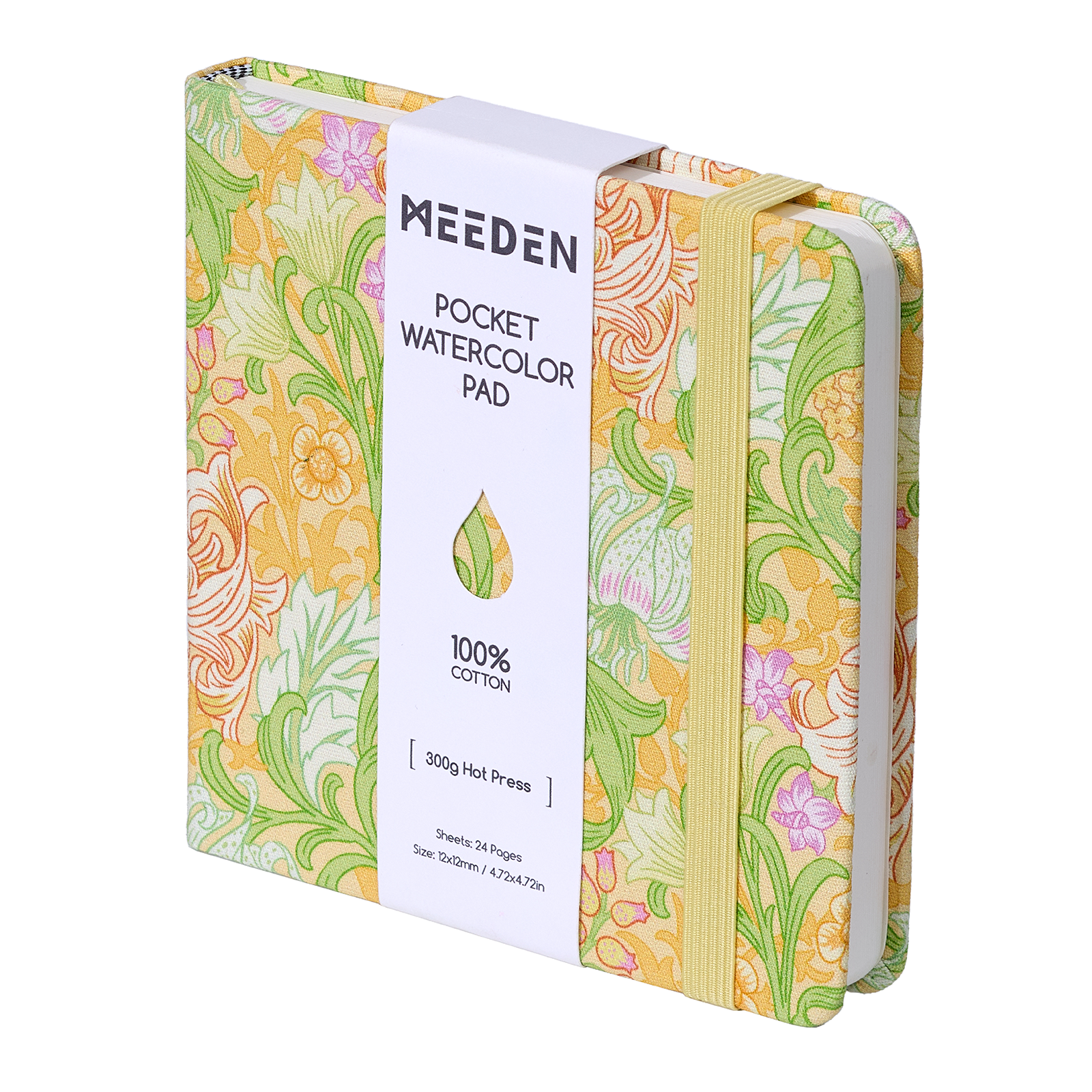 MEEDEN Floral Fabric Multi-Media Sketchbook, 100% Cotton Hot Press 300gsm, Pocket 4.7×4.7"