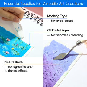 MEEDEN Soft Oil Pastel Kit, 90Pcs Complete Painting Set with Pastel Paper, Stencils & Palette Knives