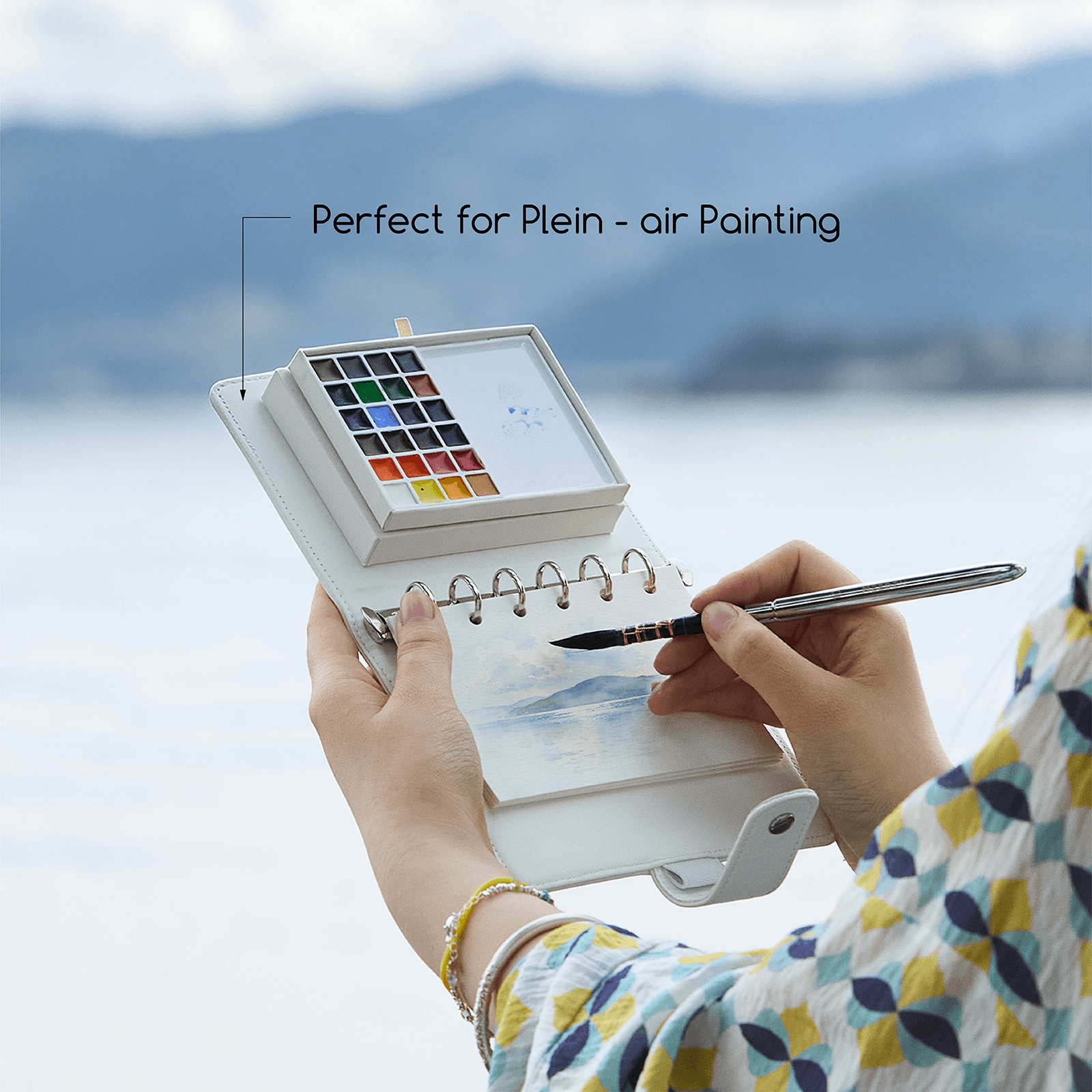 MEEDEN Travel Watercolor Sketch Set, 24 Colors Portable Painting Kit with Paper Brush Palette