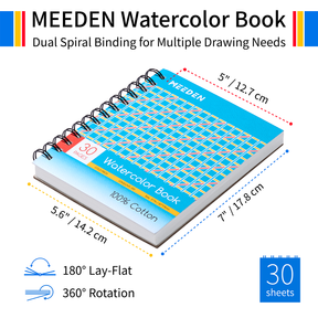 MEEDEN 100% Cotton Watercolor Sketchbook 300gsm Cold Press, 30 Sheets Spiral Bound