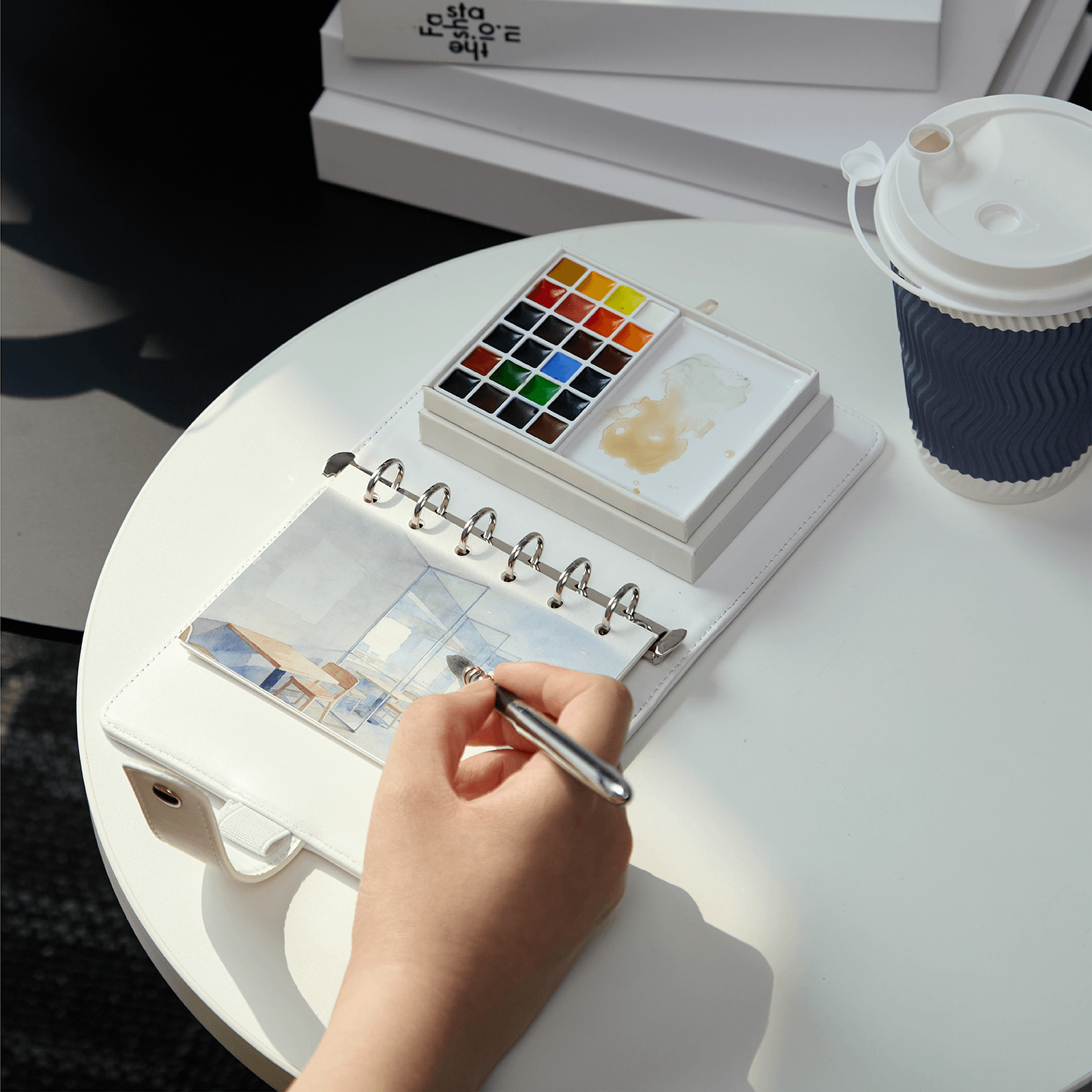 MEEDEN Travel Watercolor Sketch Set, 24 Colors Portable Painting Kit with Paper Brush Palette