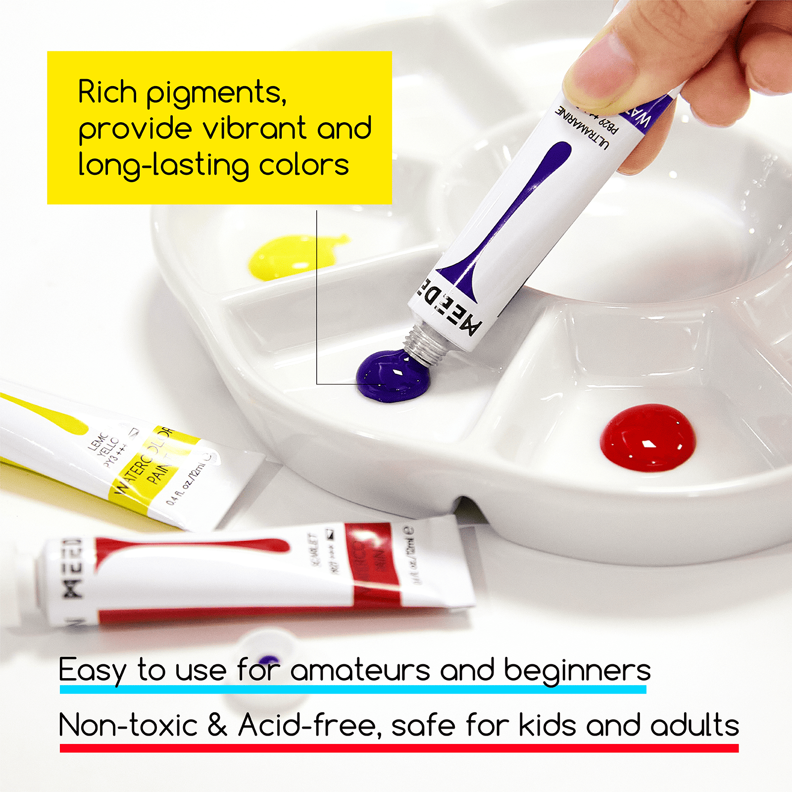 MEEDEN Watercolor Paint Set, 48 Tubes, 12 ml / 0.41 oz