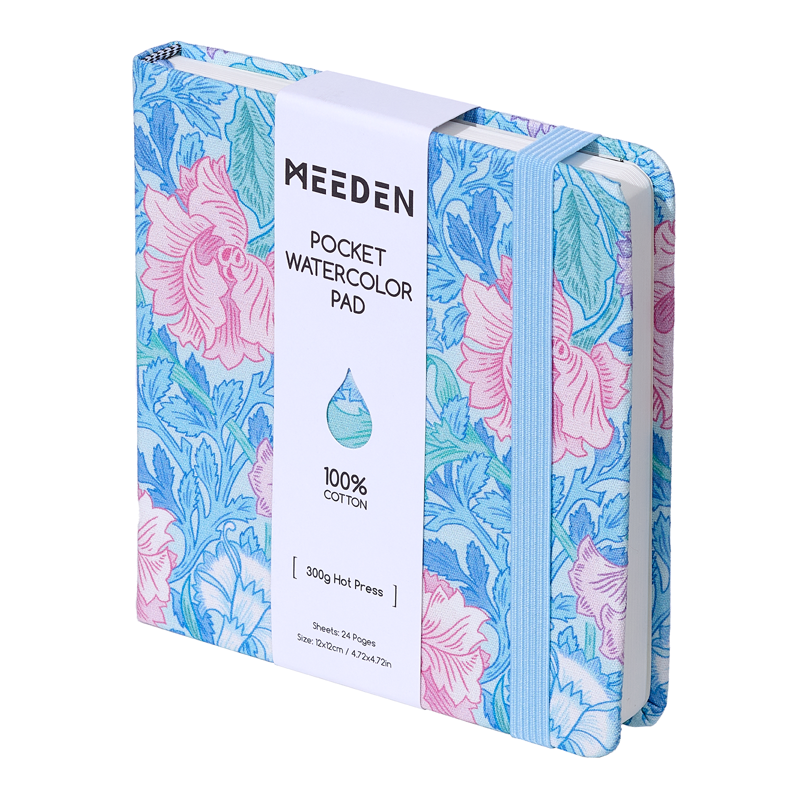 MEEDEN Floral Fabric Multi-Media Sketchbook, 100% Cotton Hot Press 300gsm, Pocket 4.7×4.7"