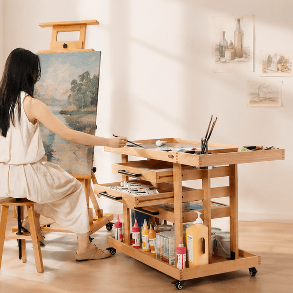 MEEDEN Extra Large Artist Supplies Storage Cart, 5-Tier Taboret with 3 Drawers