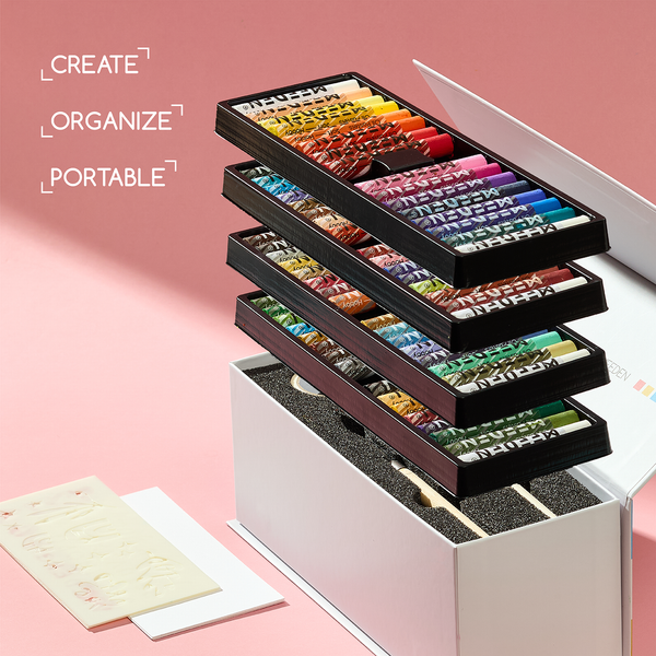 MEEDEN Soft Oil Pastel Kit, 90Pcs Complete Painting Set with Pastel Paper, Stencils & Palette Knives