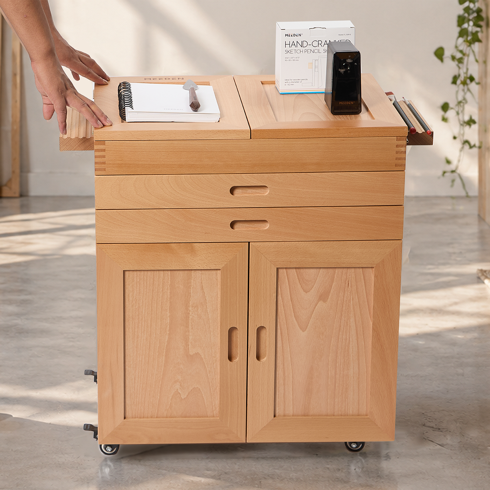 MEEDEN Deluxe Storage Cabinet Cart: Movable Art Cart for Painting - Natural